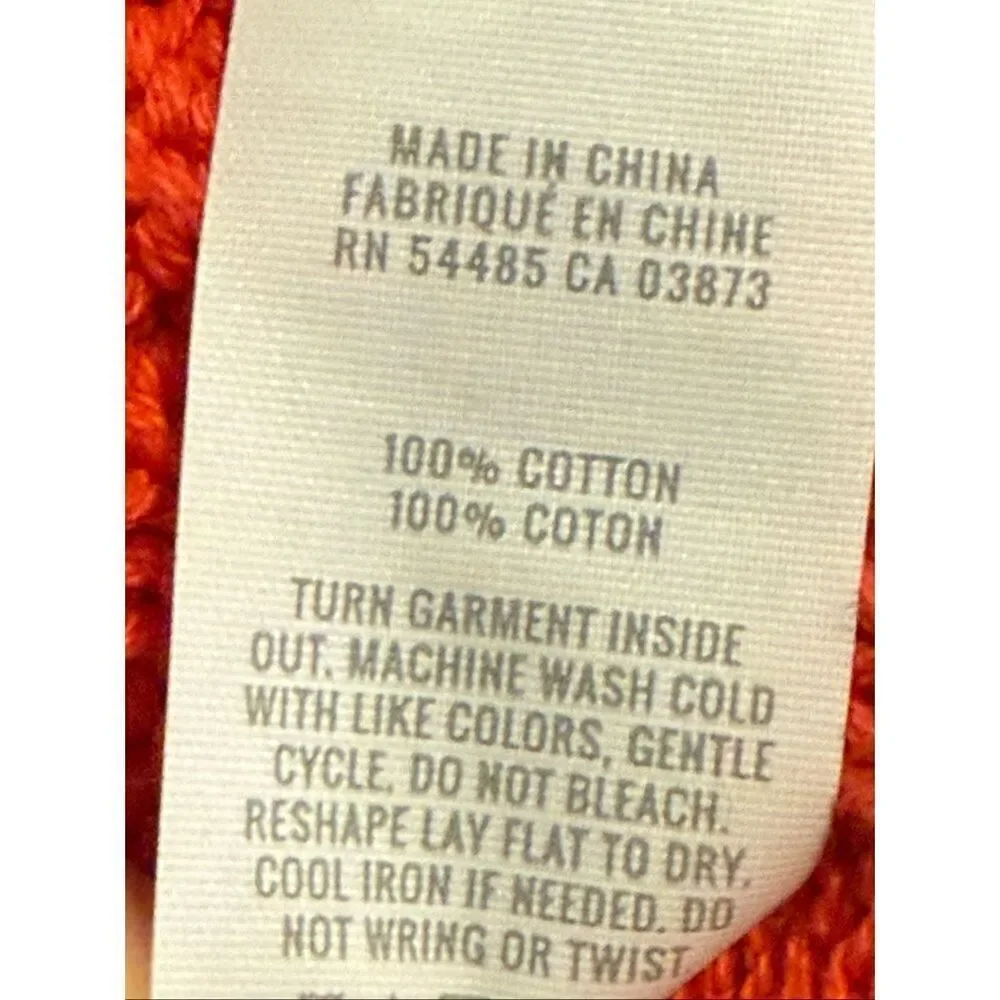 Aerie Cotton Oversized Red Acid Wash Cropped Cable Knit Pullover Sweater